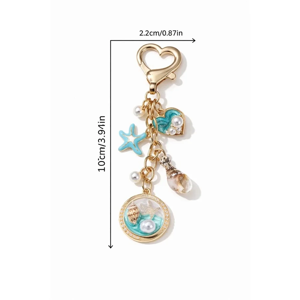 Boutique Ocean Charm‎ Keychain Blue Gold Coastal Beach NWOT
